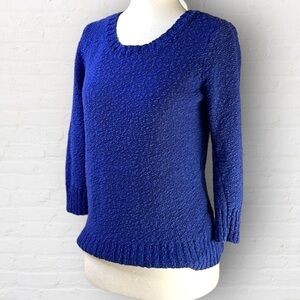 H&m blue crewneck sweater three-quarter length sleeves zips in back size small
